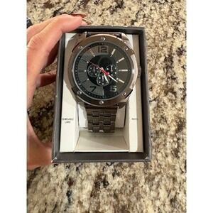 Mens Mossimo Gunmetal Gray Chronograph Watch With Black Dial Removable Links